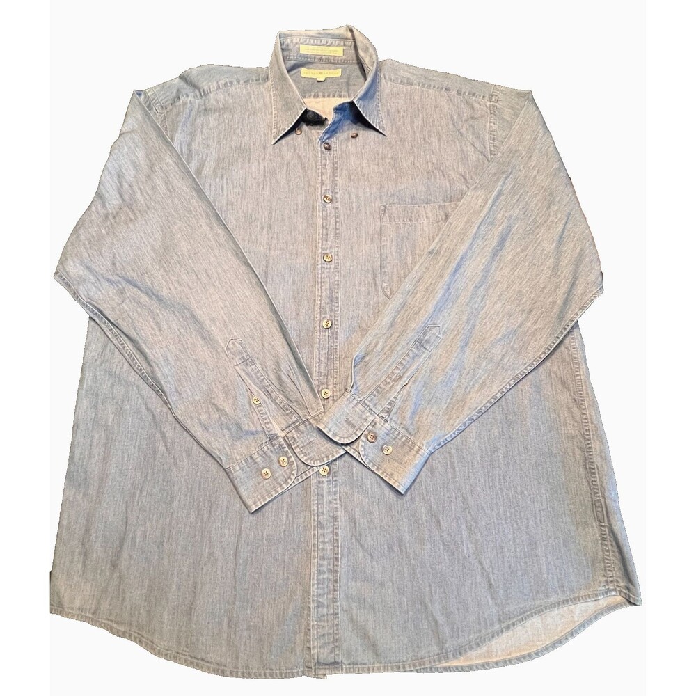 Men's Joseph Abboud LS Chambray Button Up Shirt Blue XL Cotton